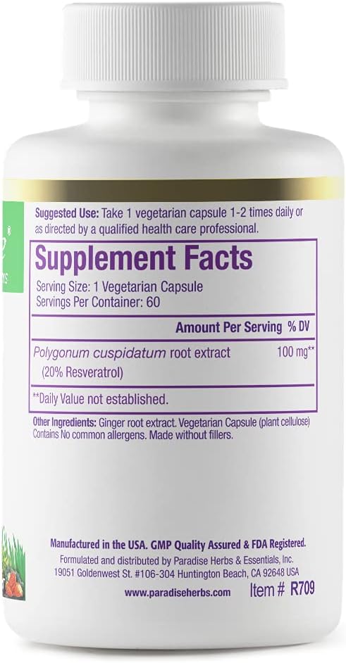 Super Potent Paradise Herbs Resveratrol: Antioxidant, Ultra Pure Vegan Capsules - Non GMO & Gluten Free