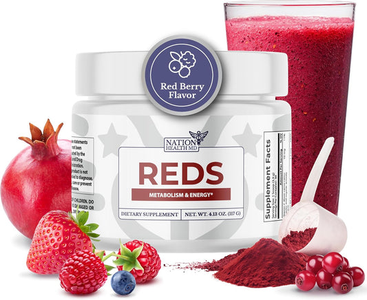 Super Reds Powder with 39 Superfoods, Antioxidant-Rich Red Powder Superfood for Energy, Metabolism, Gut Health - Red Berry Flavor