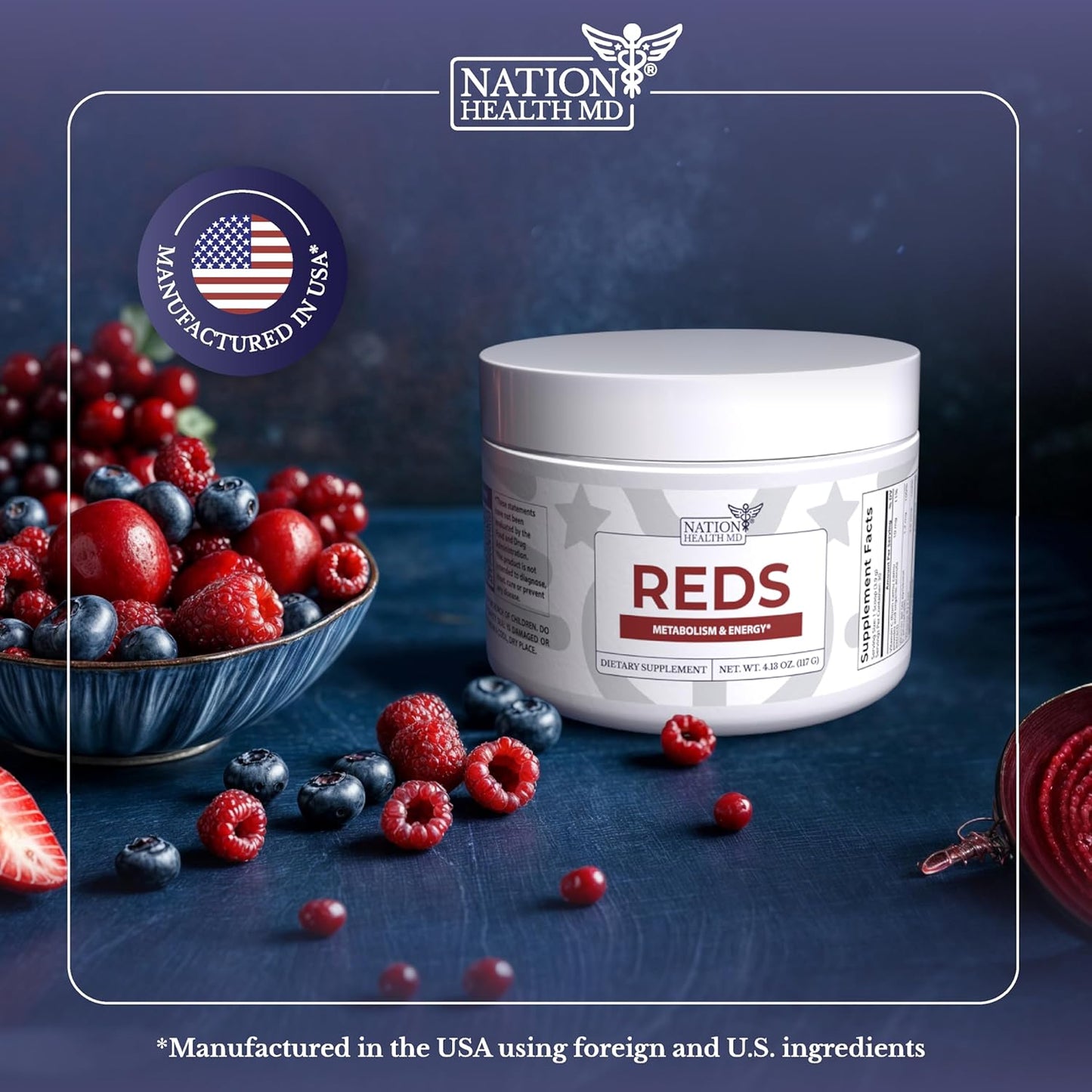 Super Reds Powder with 39 Superfoods, Antioxidant-Rich Red Powder Superfood for Energy, Metabolism, Gut Health - Red Berry Flavor