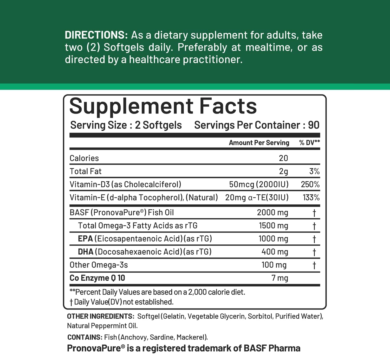 Super rTG Omega 3 Norwegian Fish Oil with CoQ10 for Heart Health & Antioxidant Support - 180 Softgels, 2000 mg, Vitamins D & E - CGMLABS