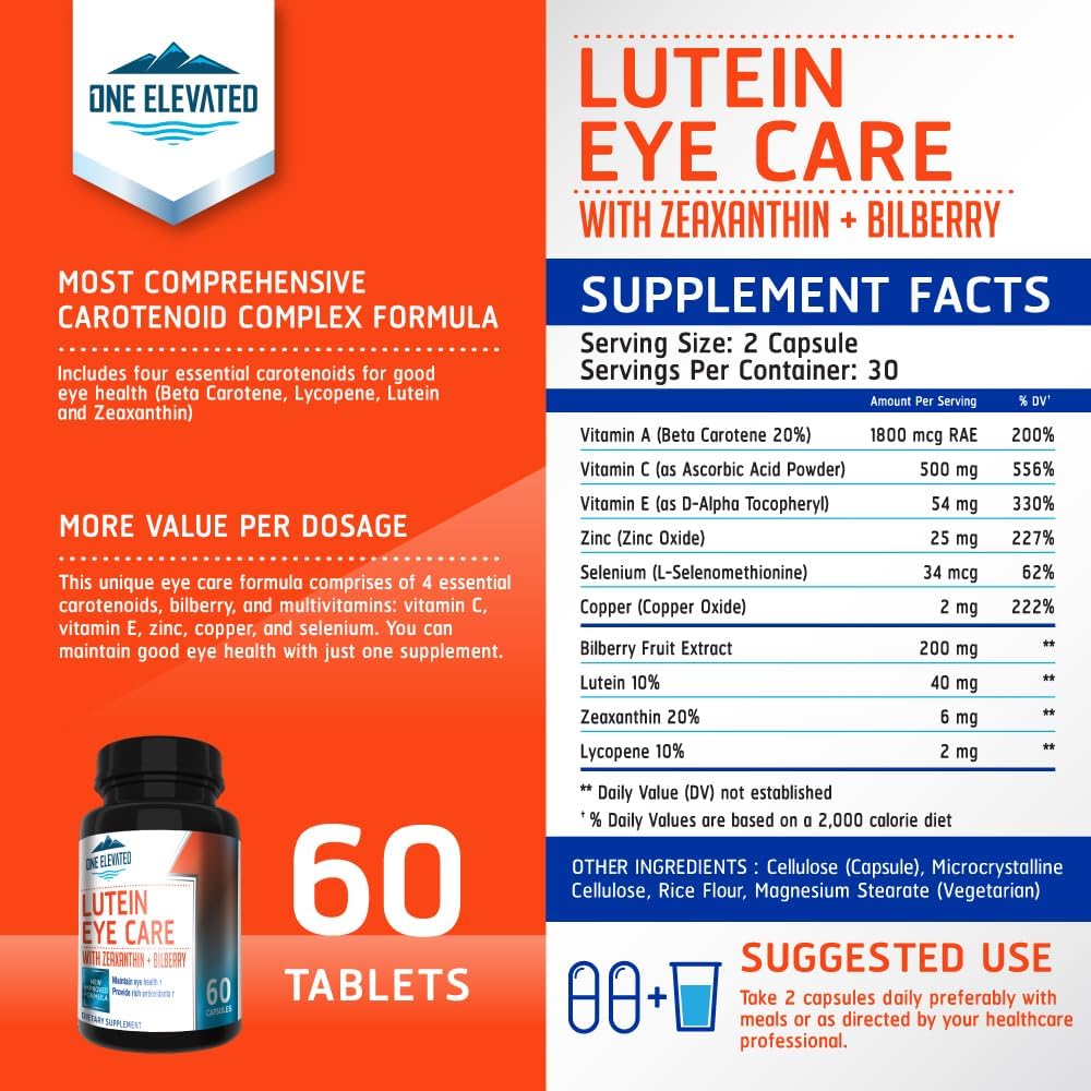 Super Strength Eye Care Formula with Pharmaceutical Grade Lutein, Zeaxanthin, and Bilberry - Enhanced Bioavailability for Optimum Results