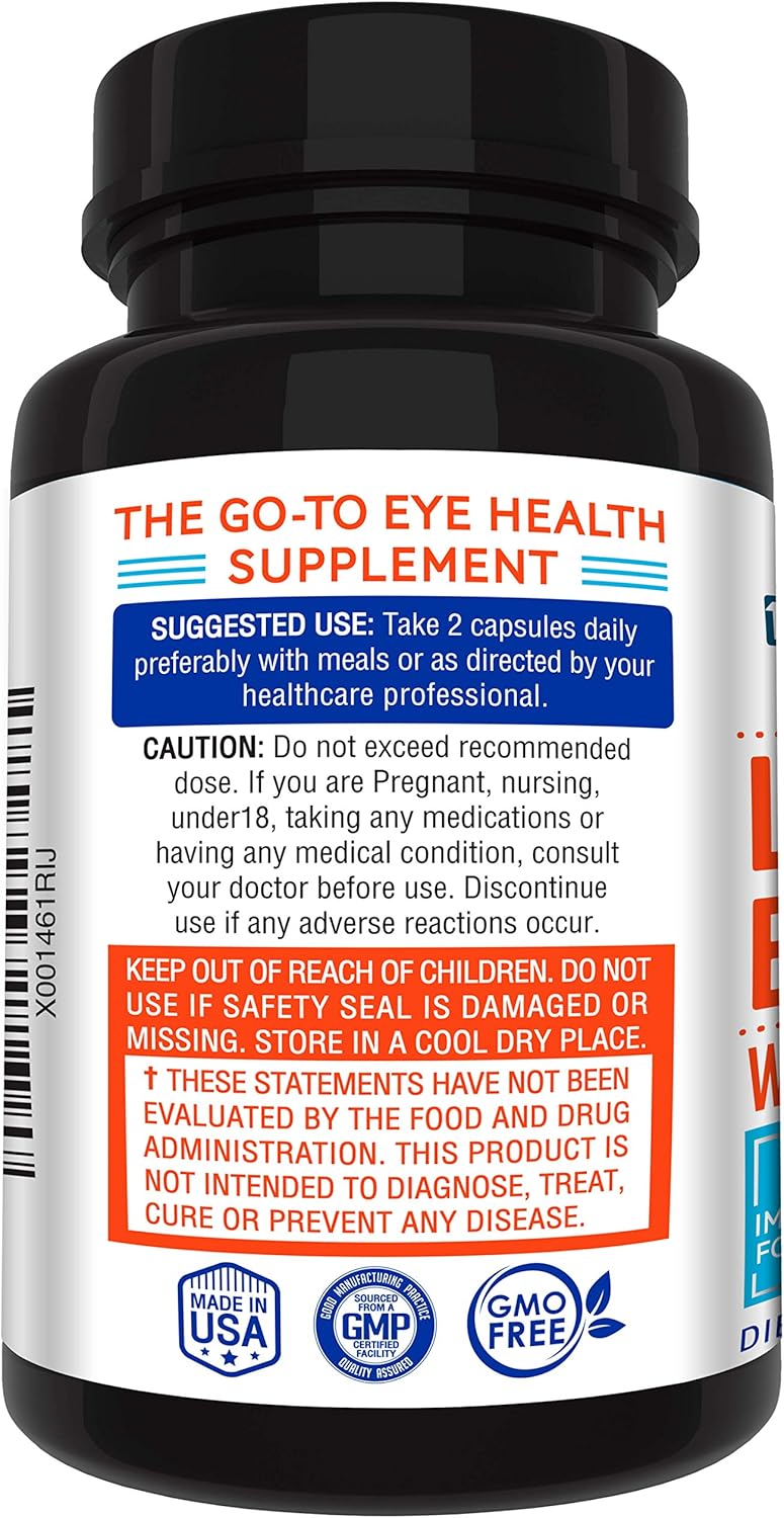 Super Strength Eye Care Formula with Pharmaceutical Grade Lutein, Zeaxanthin, and Bilberry - Enhanced Bioavailability for Optimum Results