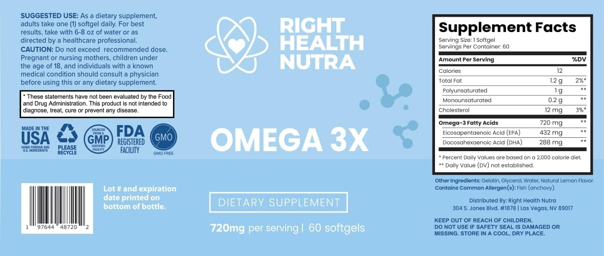 Super Strength Omega-3X 720mg Softgels - Life Extension Fish Oil Supplement for Men and Women - 60 Count