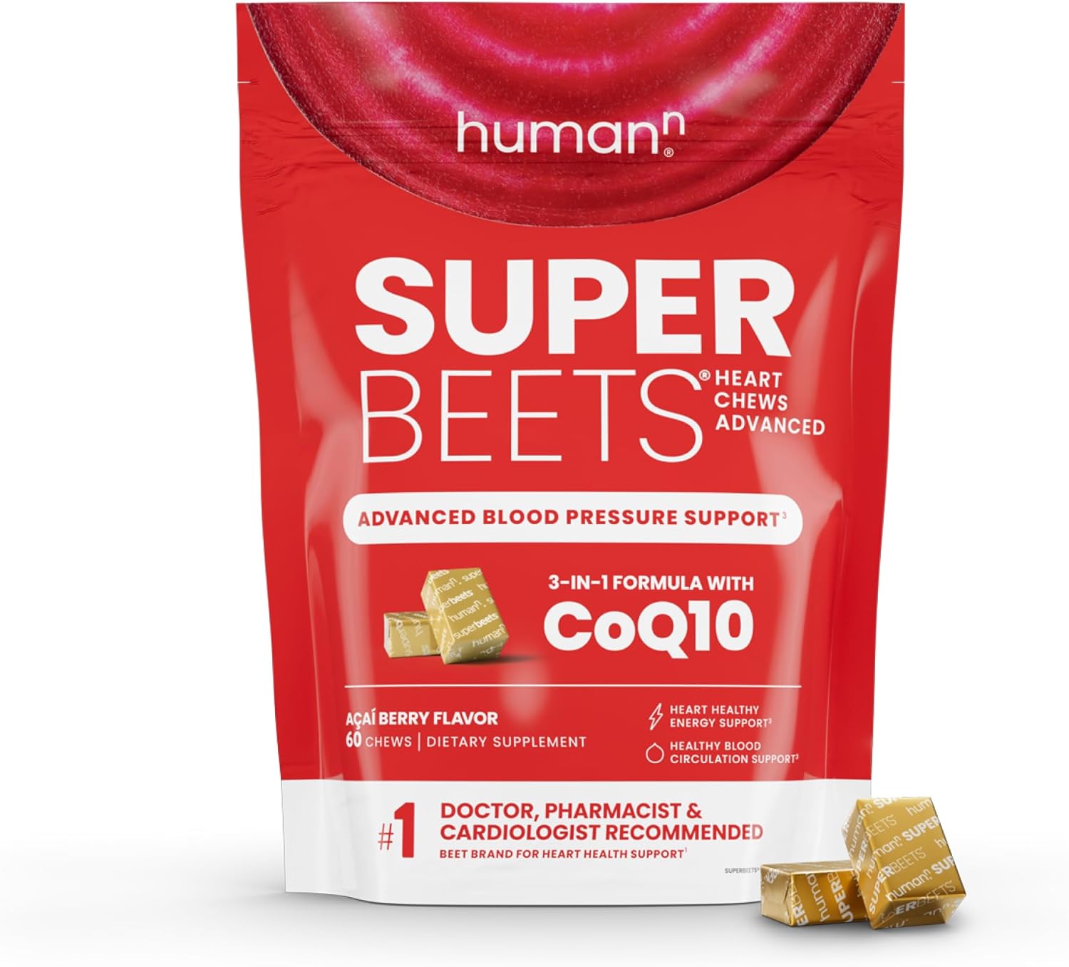 SuperBeets Heart Chews Advanced - 60 Count, Beetroot, Grape Seed Extract, CoQ10 Formula - BoostGo Australia