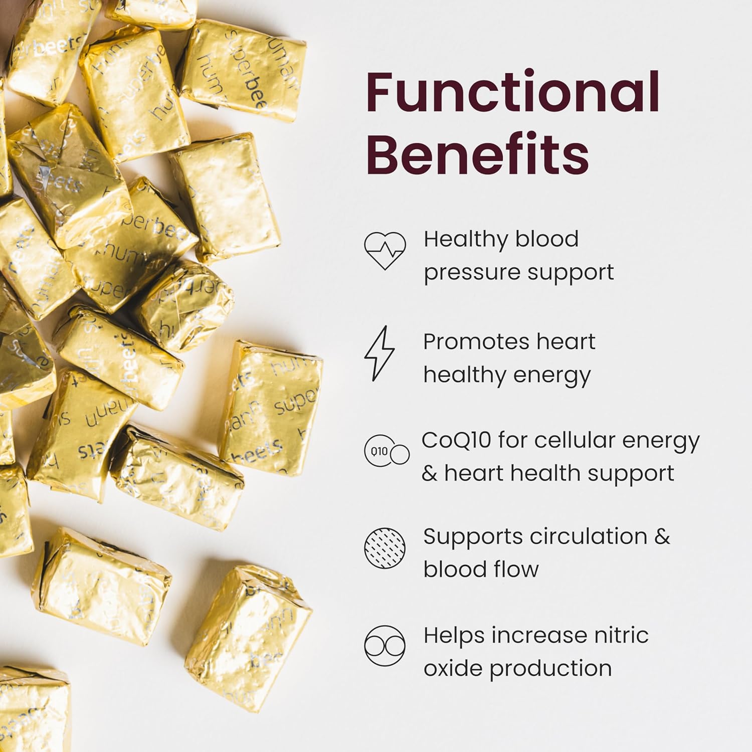 SuperBeets Heart Chews Advanced with 100mg CoQ10, Beetroot, Grape Seed Extract - 120 Count