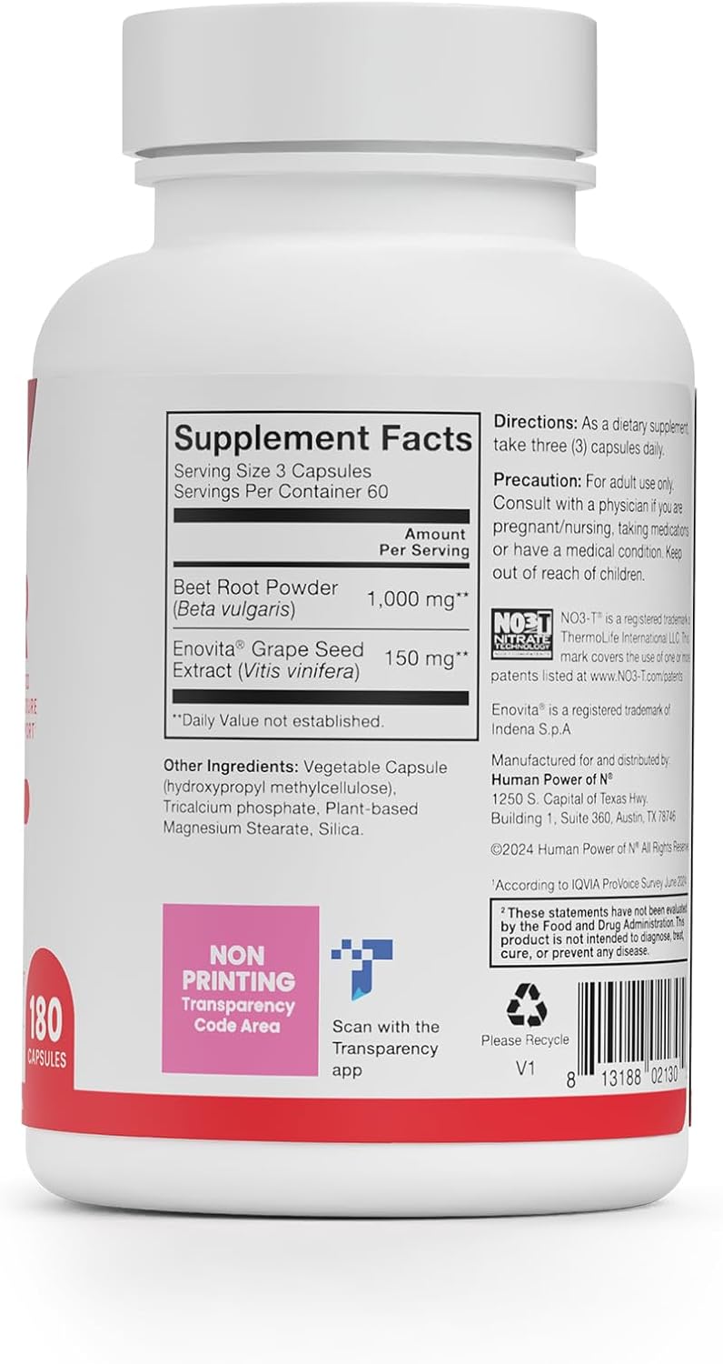 SuperBeets Quick Release Beet Root Capsules 1000mg - Supports Nitric Oxide & Heart Health - Non-GMO Beetroot Powder - 180 Count