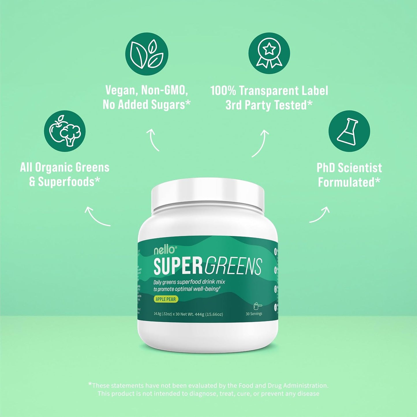 Superfood Greens Drink Mix with Chlorella, Moringa, Spinach, Broccoli, & Enzymes - Nutrient-Rich Powder for Wellness (30 Servings)