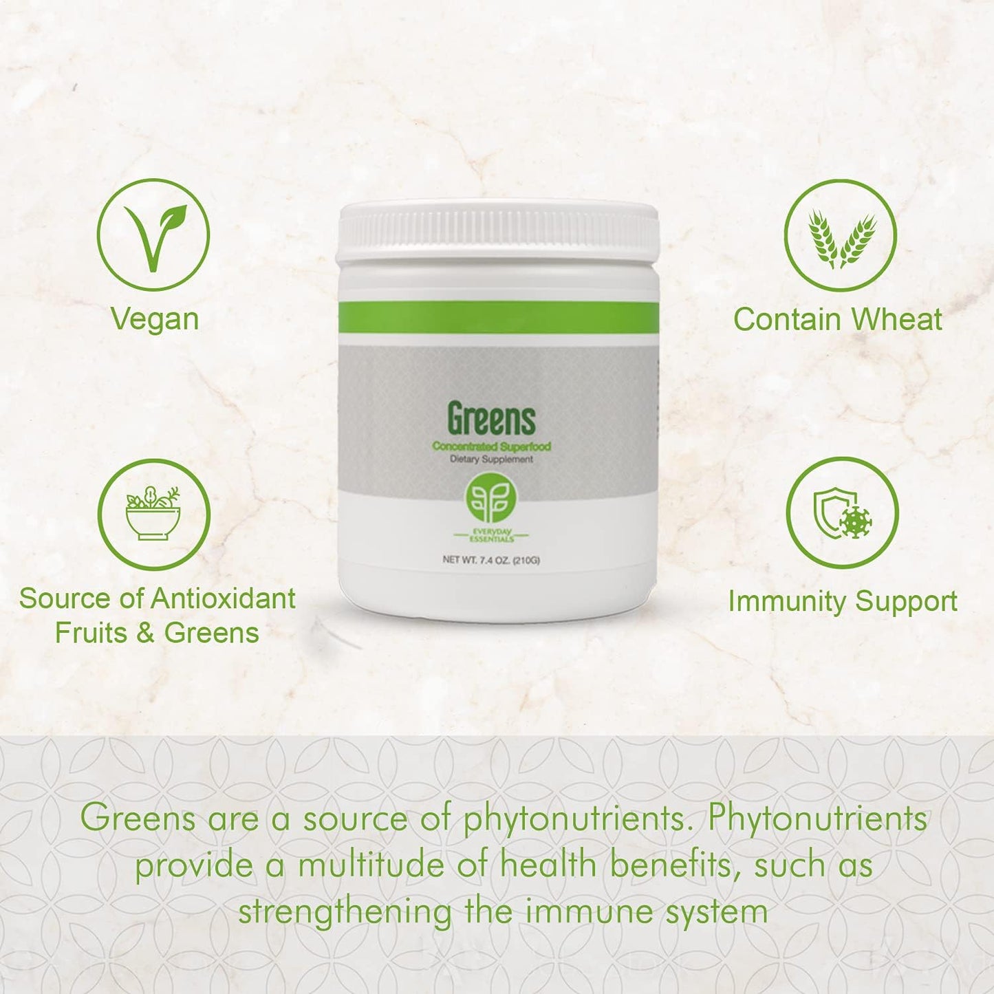 Superfood Greens Powder Organic Blend with Antioxidants & Phytonutrients - 210g Vegan Drink Mix with Four Proprietary Blends, Stevia Sweetened, Easy to Mix with Water or Juice