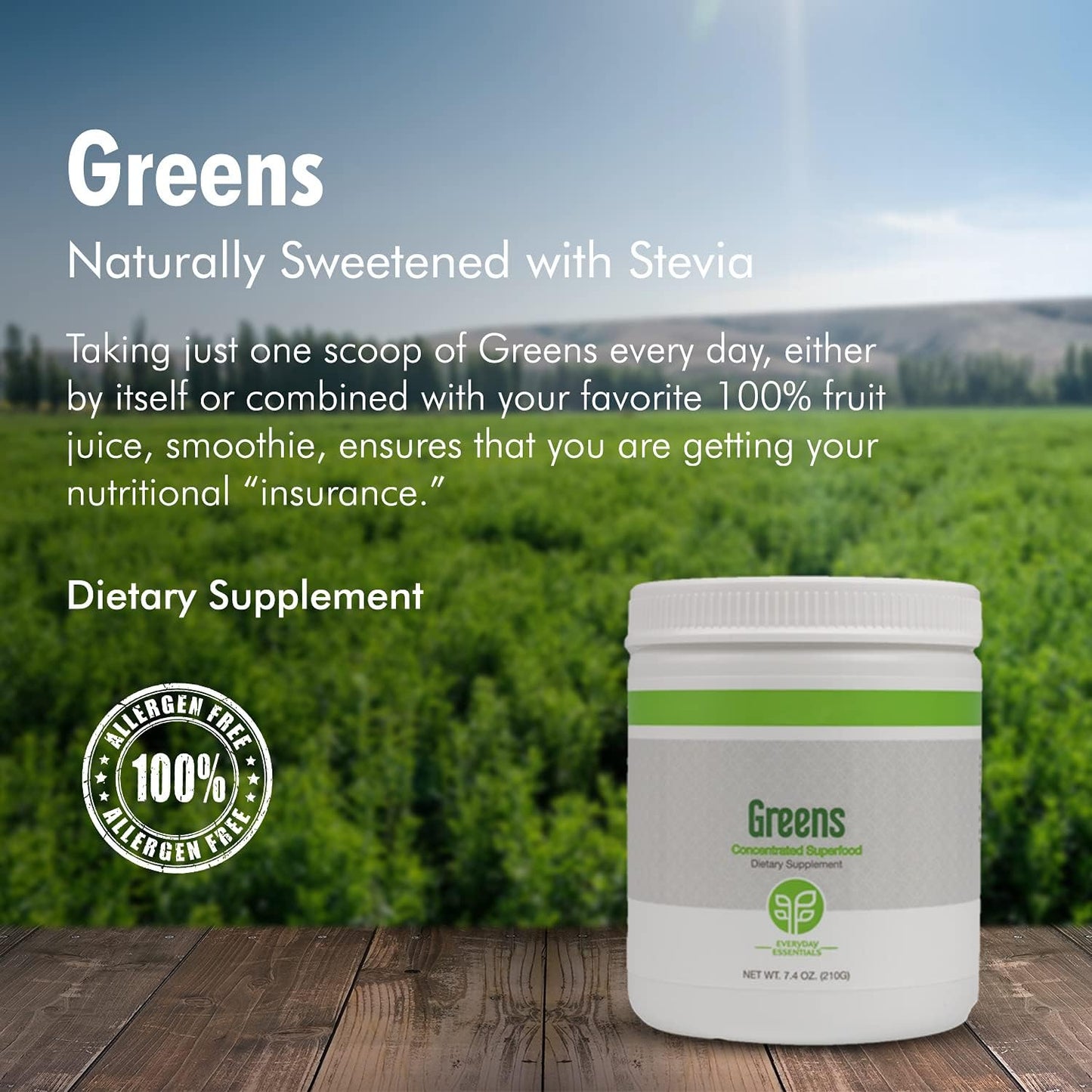 Superfood Greens Powder Organic Blend with Antioxidants & Phytonutrients - 210g Vegan Drink Mix with Four Proprietary Blends, Stevia Sweetened, Easy to Mix with Water or Juice