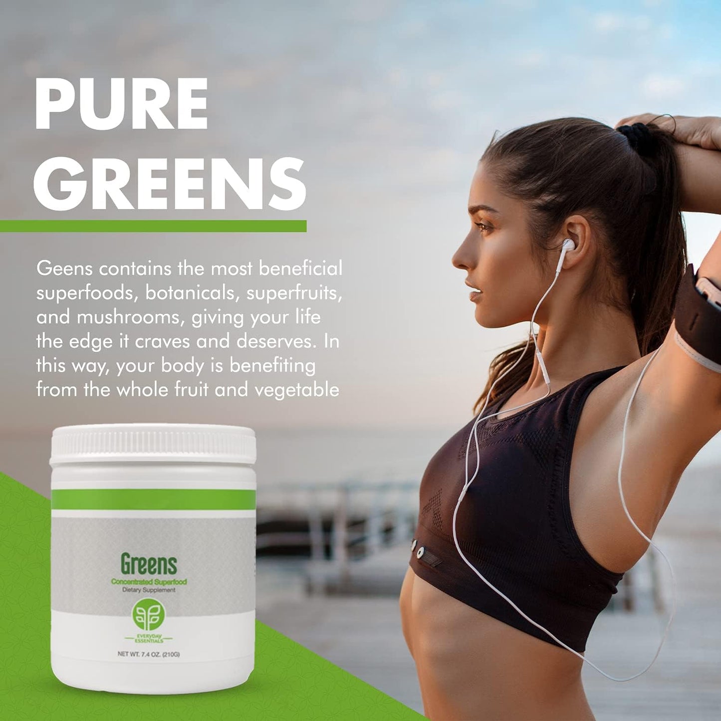 Superfood Greens Powder Organic Blend with Antioxidants & Phytonutrients - 210g Vegan Drink Mix with Four Proprietary Blends, Stevia Sweetened, Easy to Mix with Water or Juice