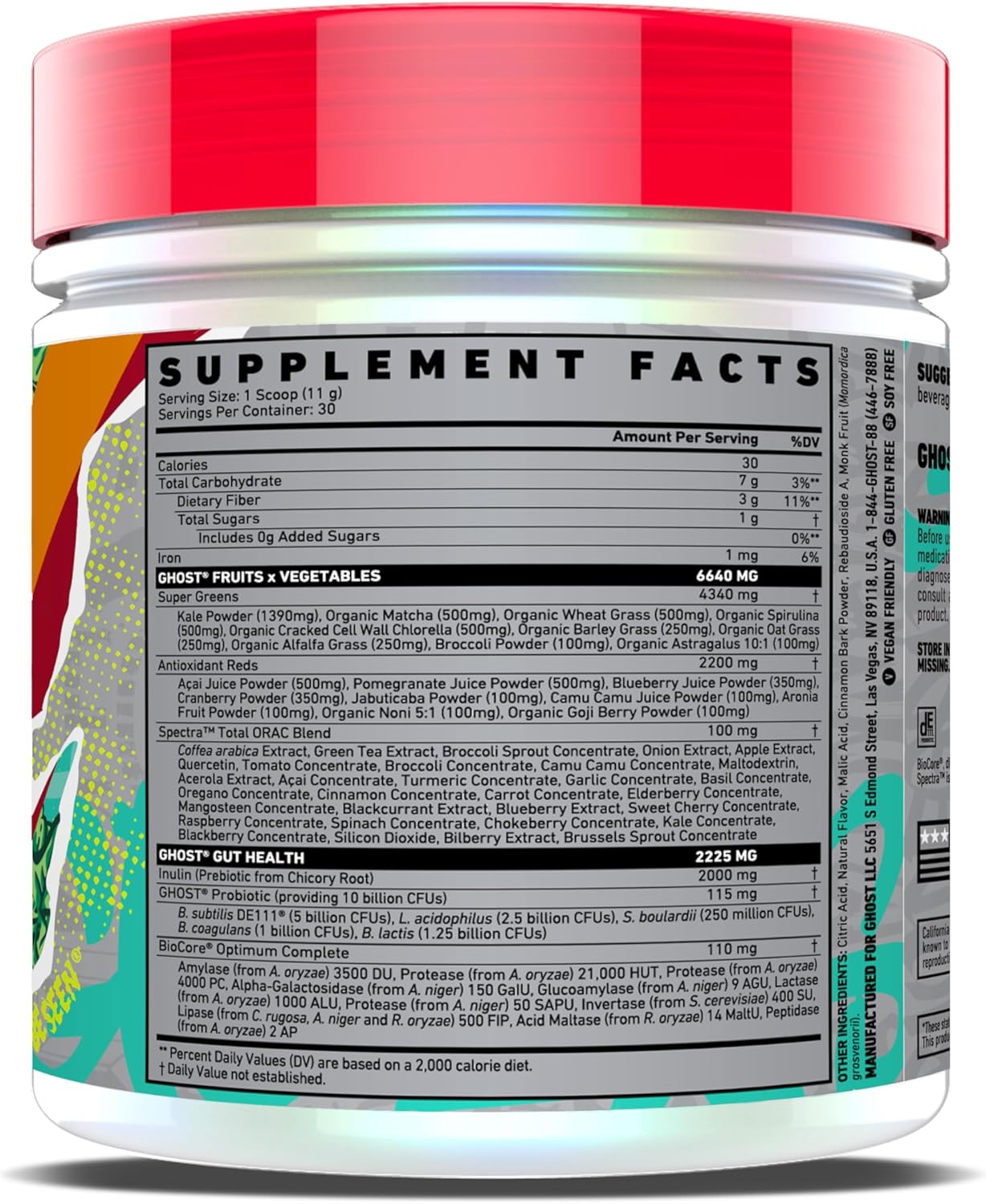 Superfood Greens Powder with Apple Cider - 30 Servings, 19 Greens & Reds, Fruits, Vegetables, Spirulina, Chlorella, Prebiotics, Probiotic, Digestive Enzymes - Gluten-Free