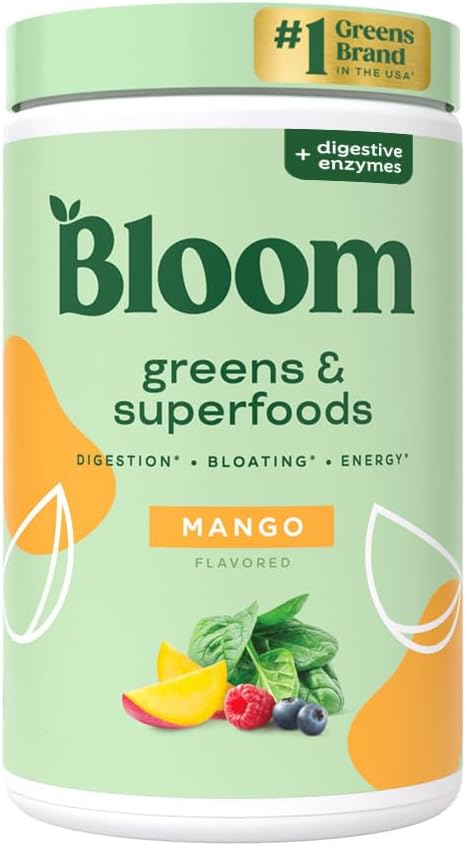 Superfood Greens Powder with Digestive Enzymes, Probiotics, and Prebiotics for Women - Gut Health, Bloating Relief, Chlorella, Beet Root Powder - 25 Servings, Mango Flavor