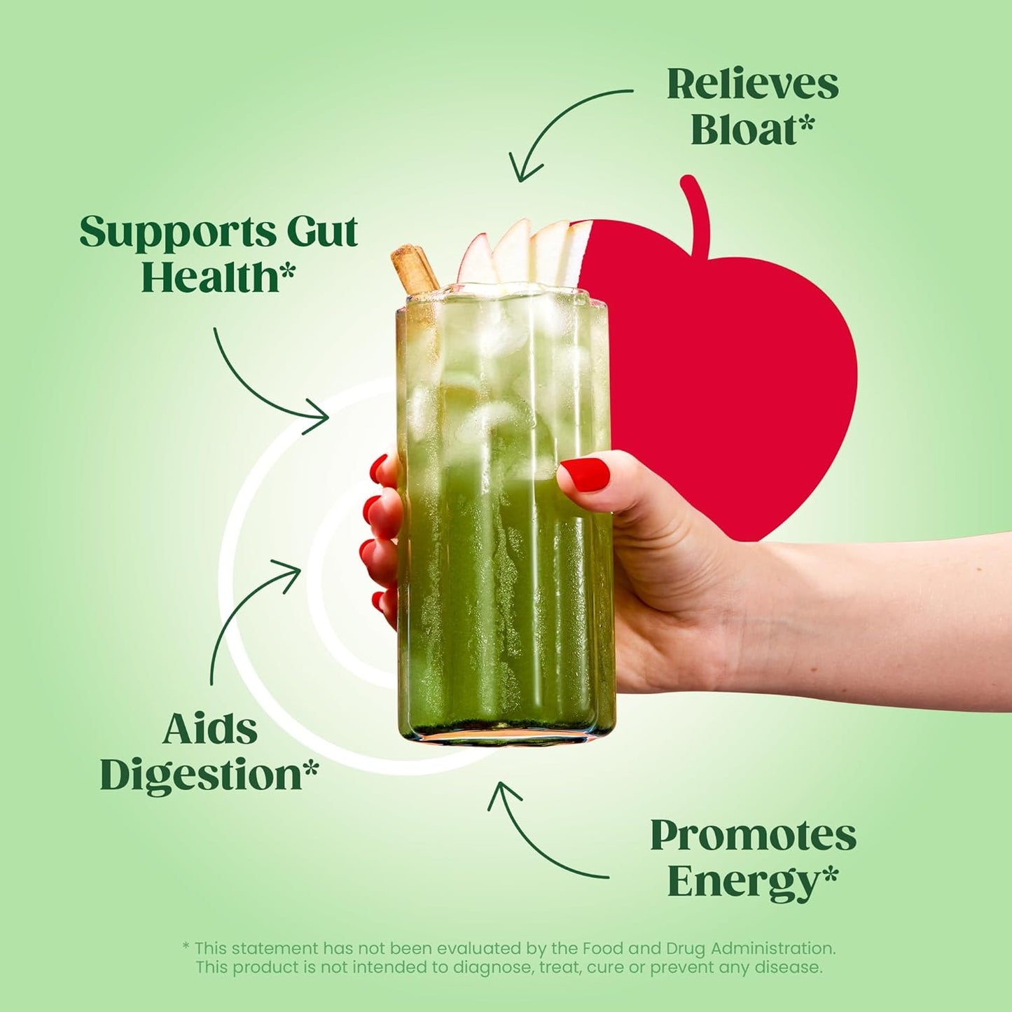 Superfood Greens Powder with Digestive Enzymes, Probiotics, and Prebiotics for Gut Health and Bloating Relief - Chlorella, Beet Root, Apple Cider Vinegar - 25 Servings