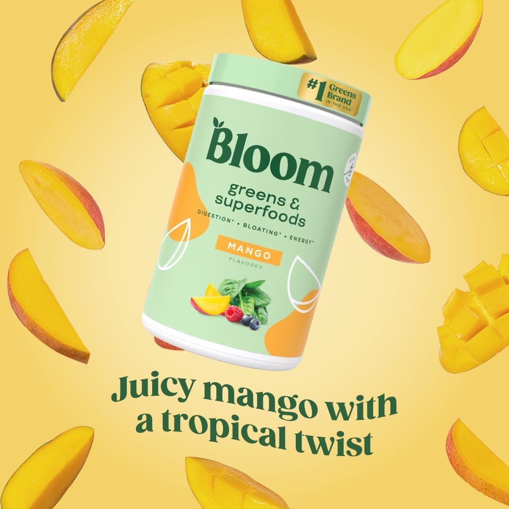 Superfood Greens Powder with Digestive Enzymes, Probiotics, and Prebiotics for Women - Gut Health, Bloating Relief, Chlorella, Beet Root Powder - 25 Servings, Mango Flavor