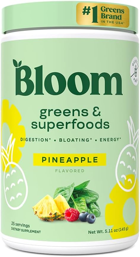 Superfood Greens Powder with Probiotics, Prebiotics, and Enzymes for Women's Gut Health and Bloating Relief - Chlorella, Beet Root, Pineapple Juice Mix - 25 Servings