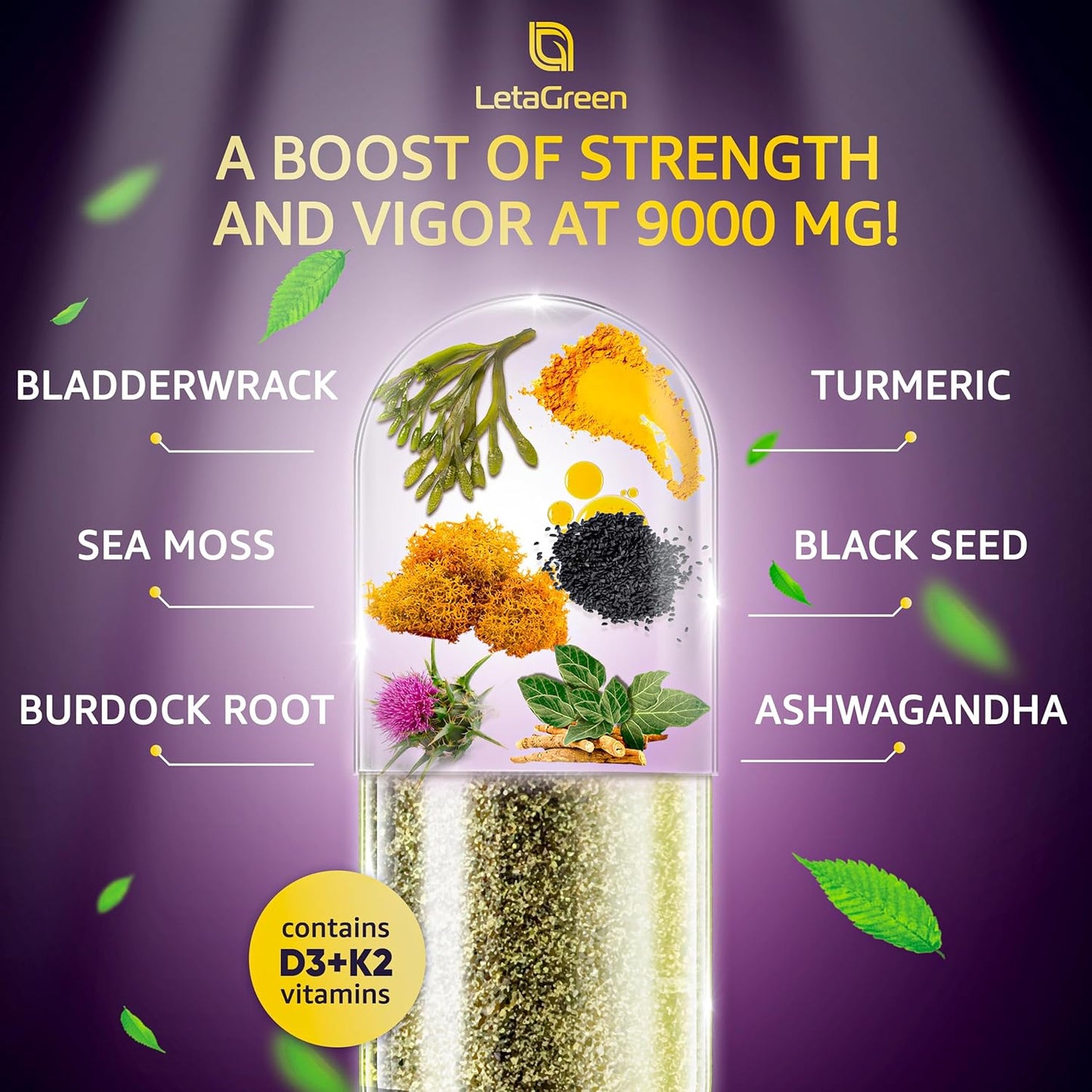 Superfood Immune Support Capsules with Sea Moss, Black Seed Oil, Ashwagandha, Bladderwrack, Burdock, Turmeric, Vitamins, and Minerals 120 Count - BoostGo Australia