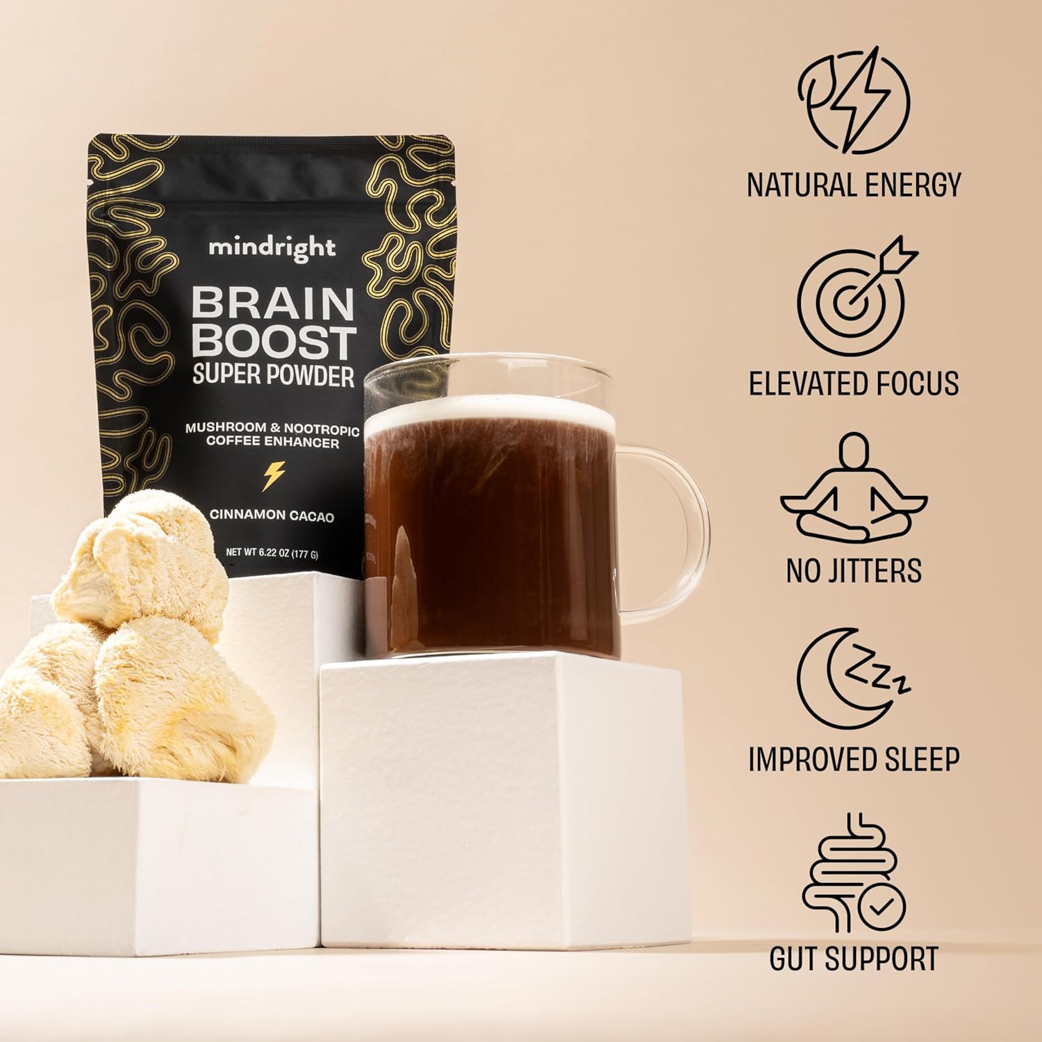Superfood Mushroom Coffee Enhancer - Lion's Mane, Rhodiola, Cordyceps, Cacao - Caffeine & Sugar Free - 30 Servings