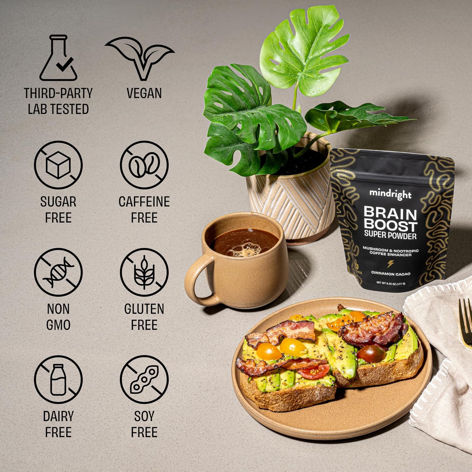 Superfood Mushroom Coffee Enhancer - Lion's Mane, Rhodiola, Cordyceps, Cacao - Caffeine & Sugar Free - 30 Servings