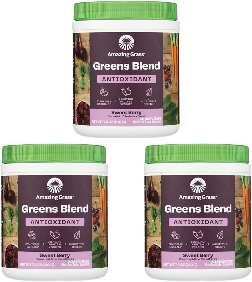 Superfood Powder - Amazing Grass Sweet Berry Antioxidant Blend, 7.4 OZ (Pack of 3)