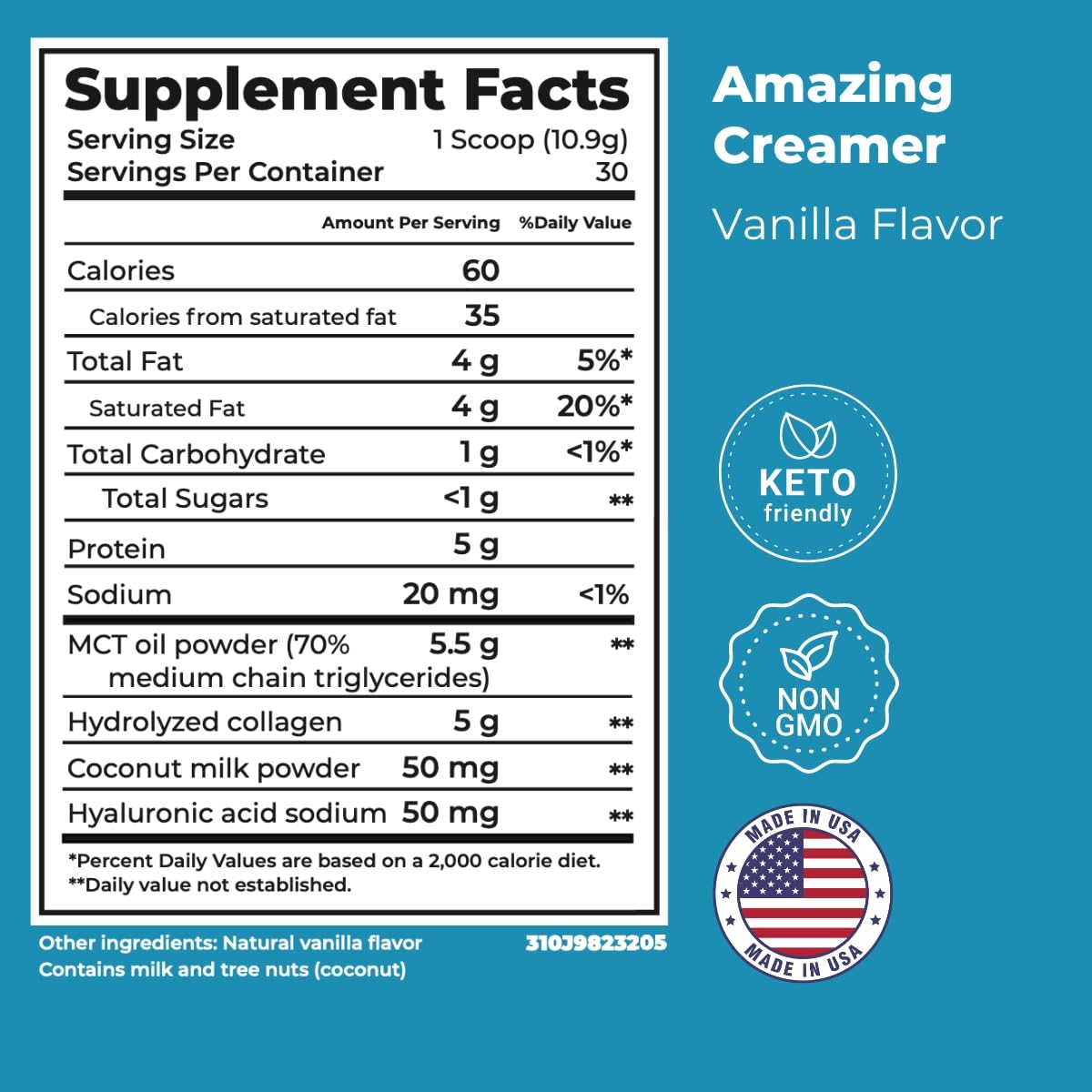 Superfoods Company Collagen Keto Creamer with Hyaluronic Acid & MCT Oil - Boosts Brain Function, Curbs Cravings, Supports Skin & Hair Health - Diet-Friendly Vanilla Flavor - 60 Servings