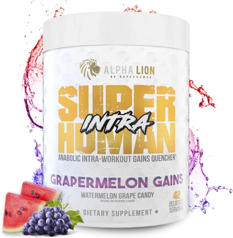 Superhuman Intra Workout Powder - Amino Acids & BCAA Drink for Muscle Recovery, Electrolytes & Hydration - Watermelon Grape Candy Flavor (42 Servings)