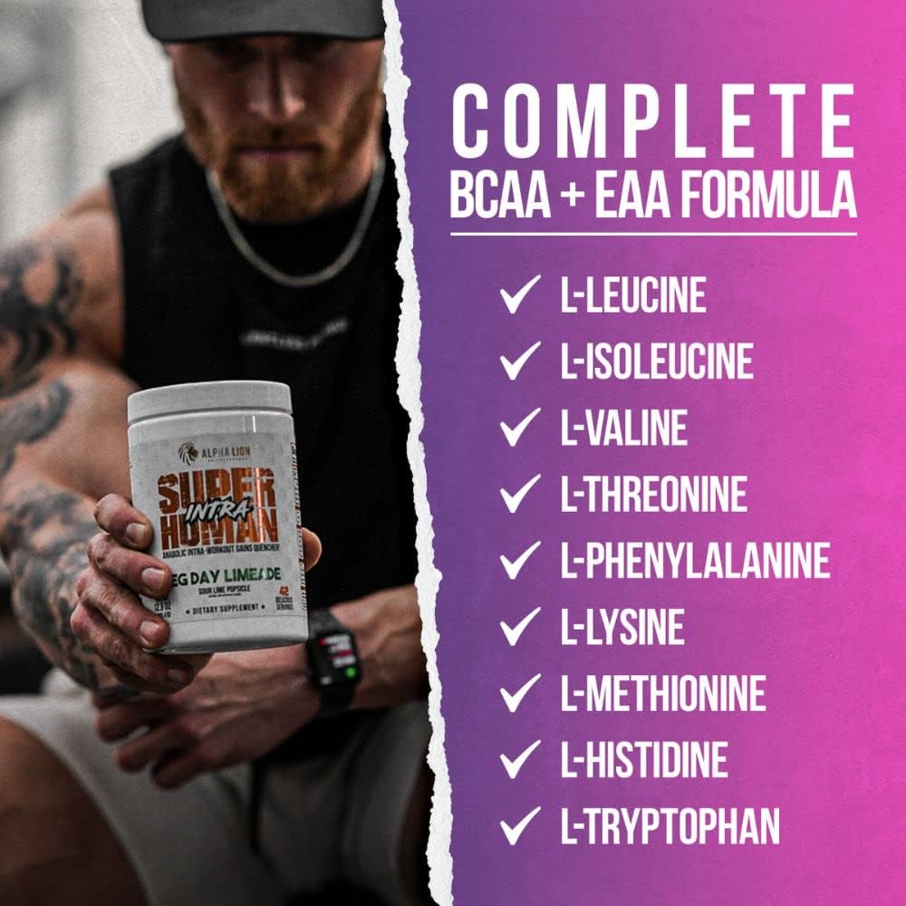 Superhuman Intra Workout Powder - Amino Acids & BCAA Drink for Muscle Recovery, Electrolytes & Hydration - Watermelon Grape Candy Flavor (42 Servings)