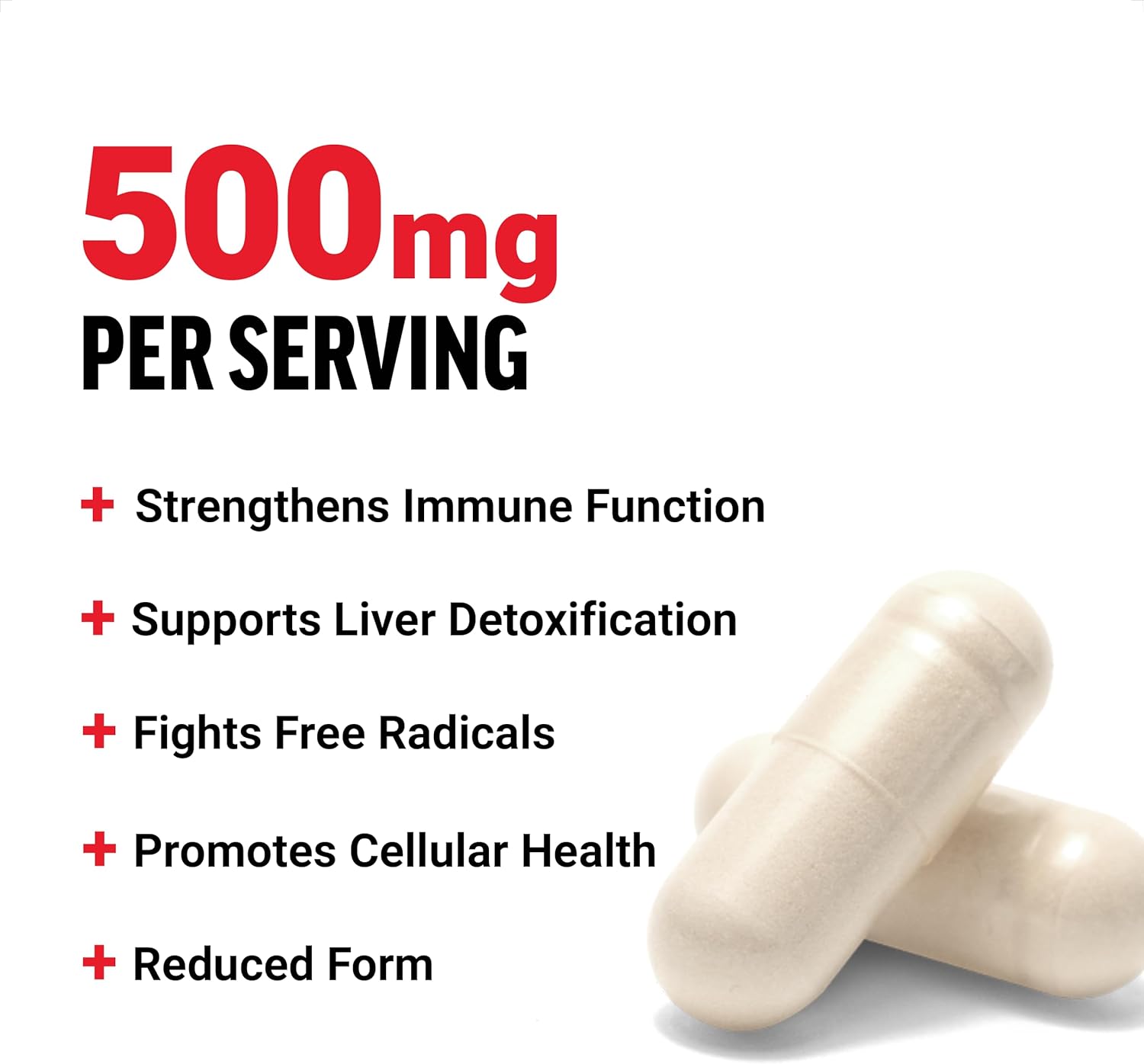 Superior Absorption Glutathione Supplement 500mg, Vegan Antioxidant Capsules, Non-GMO Active Form, 60 Vegetable Capsules