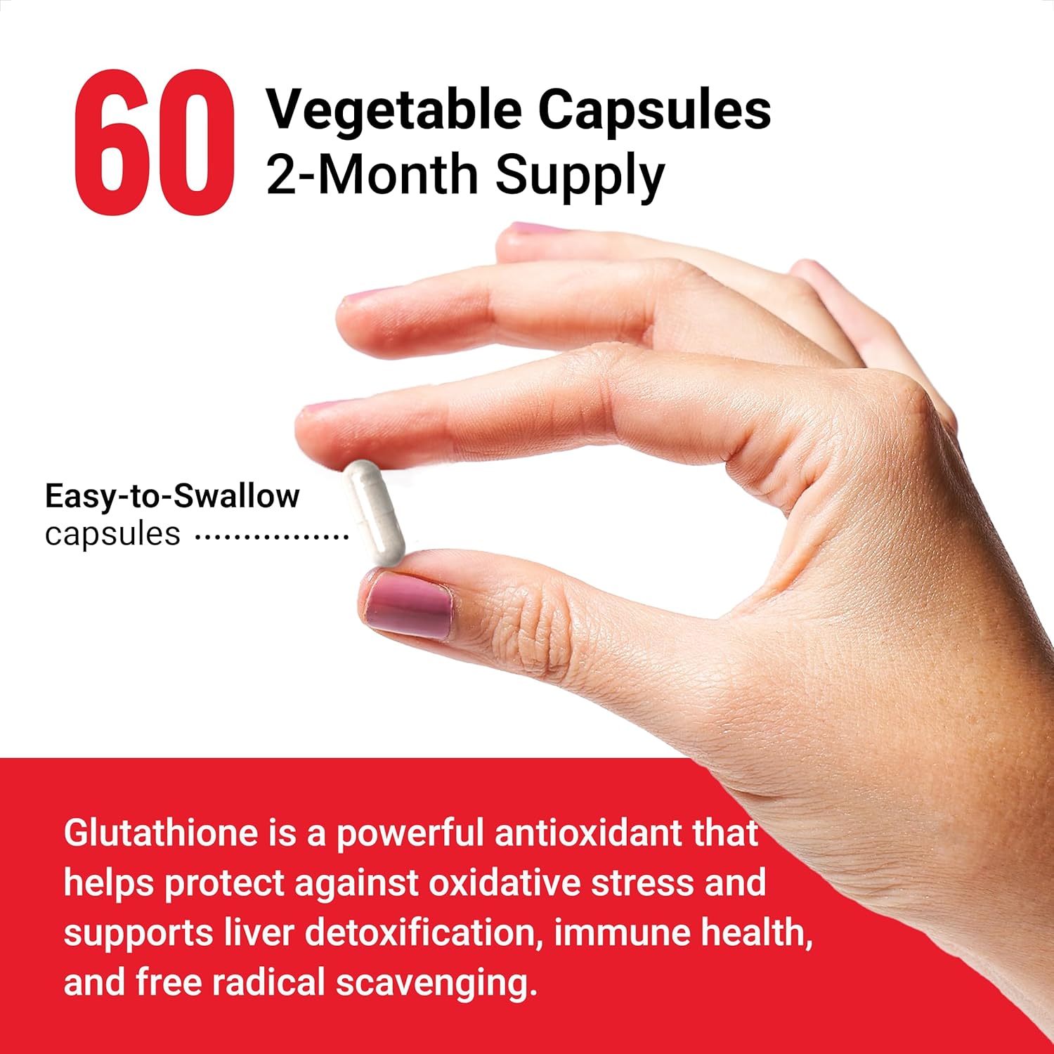 Superior Absorption Glutathione Supplement 500mg, Vegan Antioxidant Capsules, Non-GMO Active Form, 60 Vegetable Capsules