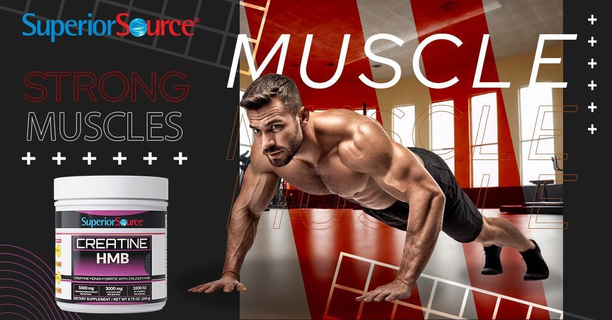 Superior Source Creatine Monohydrate with HMB, D3, Enhanced Strength & Recovery, Ideal for High-Intensity Workouts
