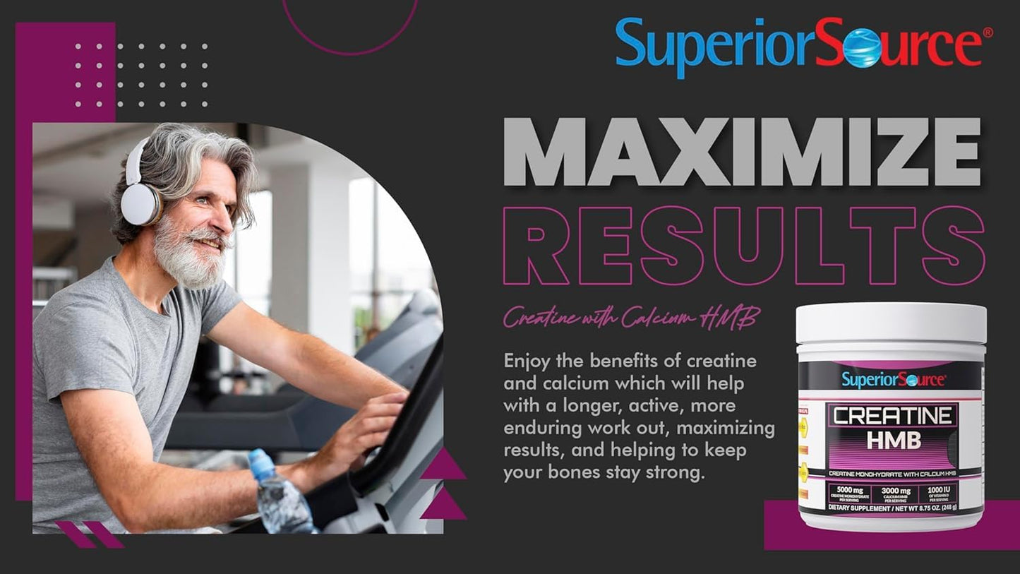 Superior Source Creatine Monohydrate with HMB, D3, Enhanced Strength & Recovery, Ideal for High-Intensity Workouts