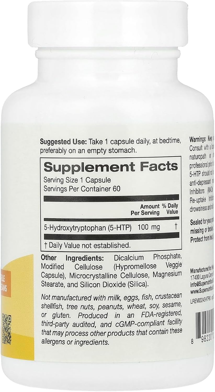 SuperNutrition 5-HTP Supplement - 100mg, 60 Vegetarian Capsules