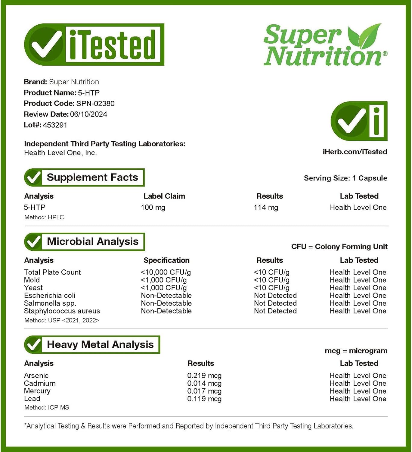 SuperNutrition 5-HTP Supplement - 100mg, 60 Vegetarian Capsules