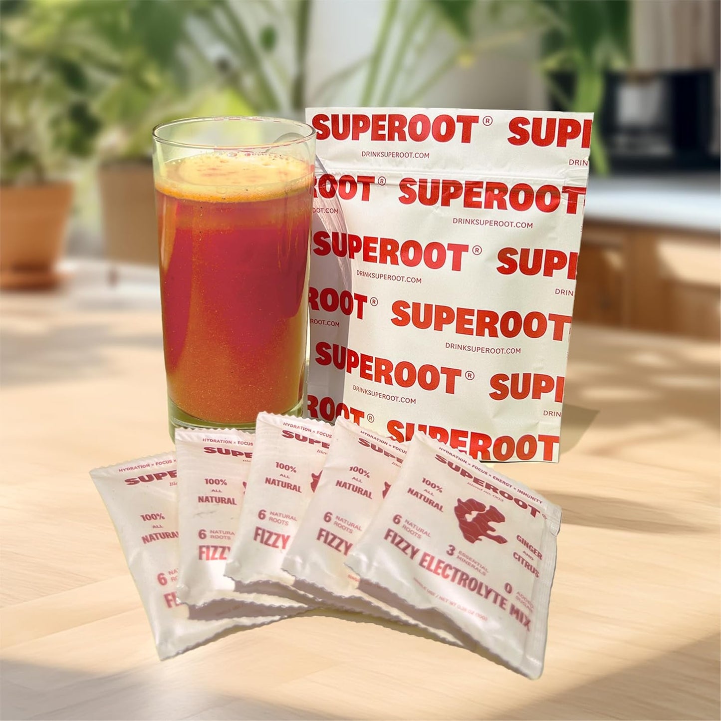 SUPEROOT® Trial Pack Ginger Citrus Natural Electrolytes Powder with Turmeric & Maca Root - Sugar & Caffeine Free Clean Hydration, Energy, Detox & Immune Boost - 3 Servings