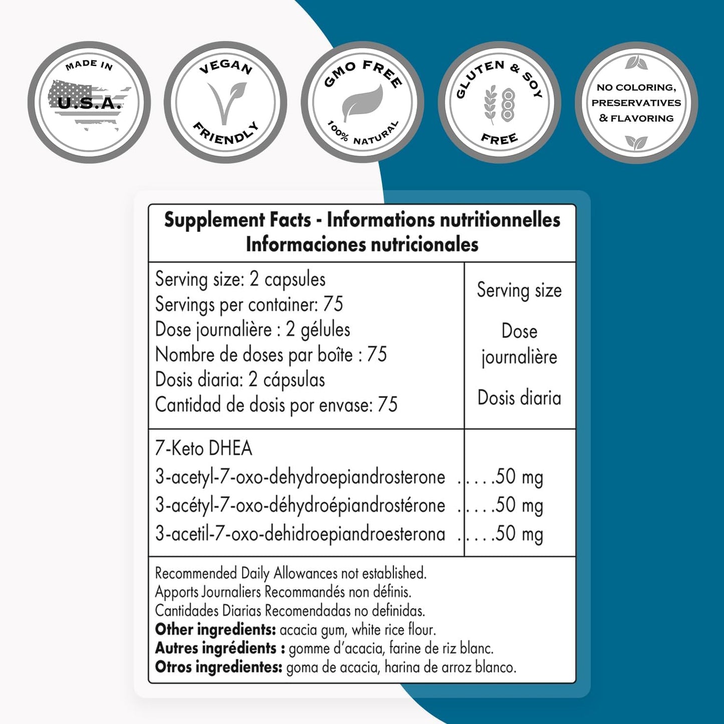 Supersmart 7-Keto DHEA Supplement 25mg - Natural Metabolite - Non-GMO & Gluten-Free - 150 Capsules