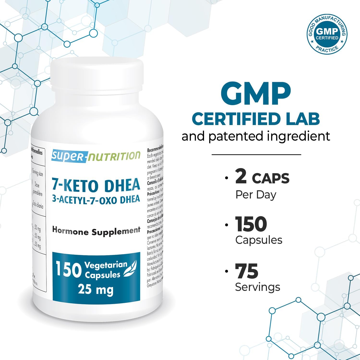 Supersmart 7-Keto DHEA Supplement 25mg - Natural Metabolite - Non-GMO & Gluten-Free - 150 Capsules