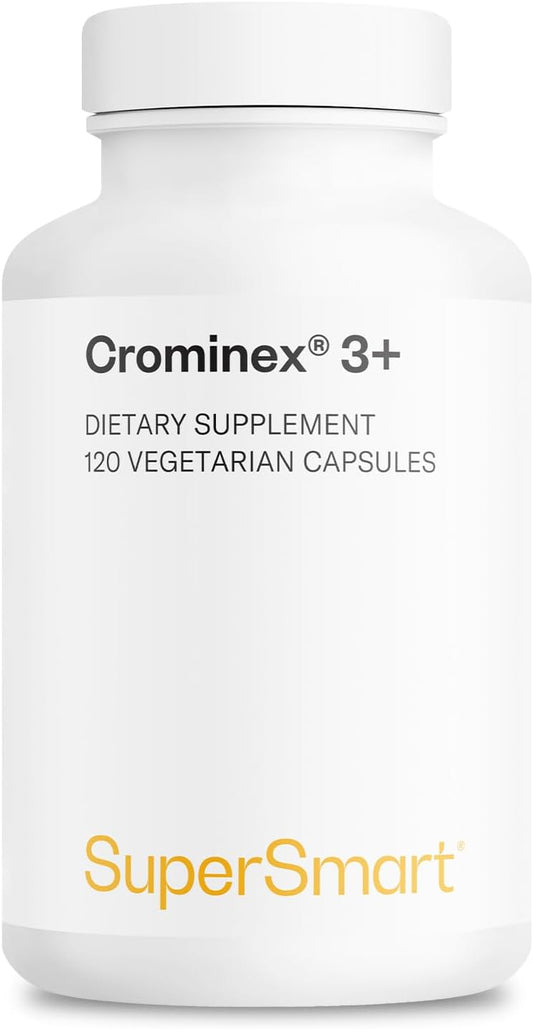 SuperSmart Crominex 3+ Chromium Supplement - 20mg Daily Dose - High Bioavailability - Advanced Formula with Polyphenol & Fulvic Acid - Non-GMO & Gluten Free - 120 Capsules