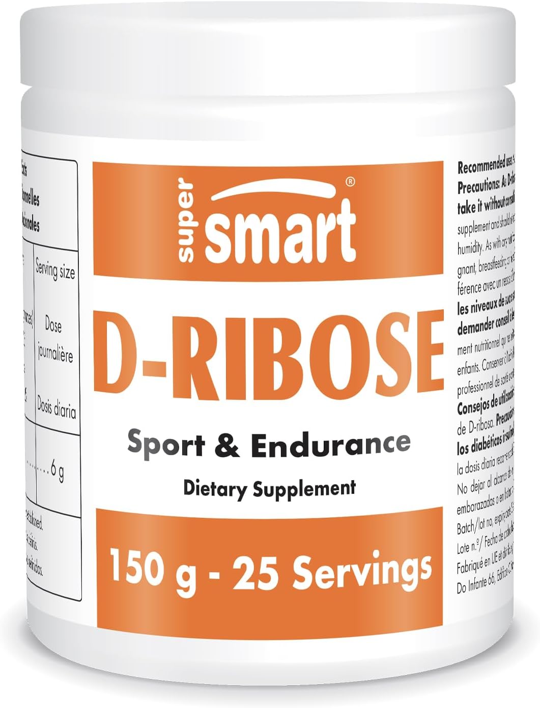 Supersmart D-Ribose Energy Pills: Supports ATP Production, Enhances Endurance & Recovery - Non-GMO & Gluten Free - 150g