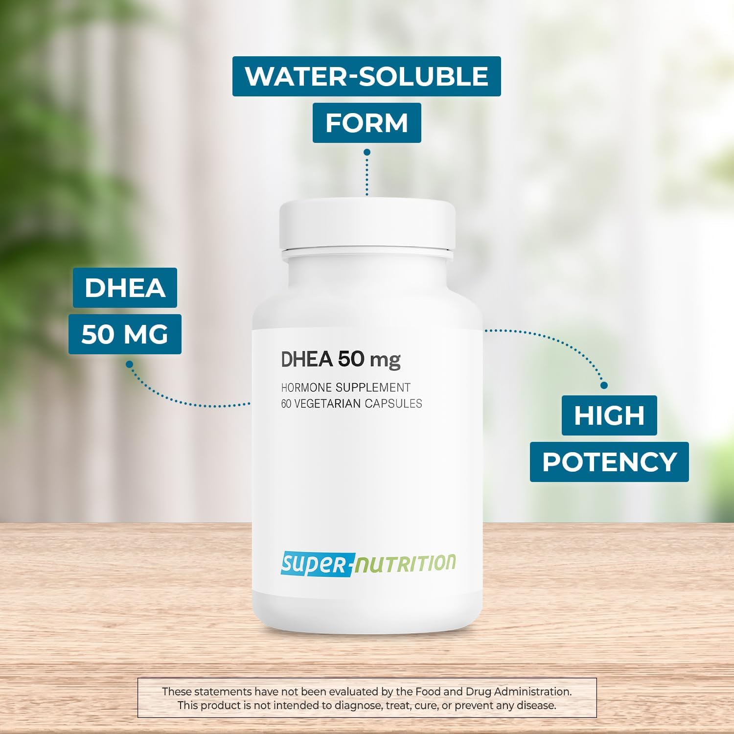 Supersmart DHEA 50mg Capsules - Daily Essential Non-GMO Supplement - 60 Vegetarian Capsules