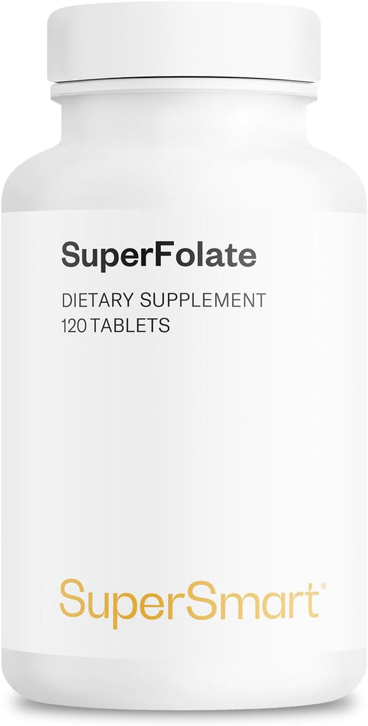Supersmart SuperFolate 400mcg - Quatrefolic 5-MTHF Supplement - Active Folate Vitamin B9 - Non-GMO & Gluten Free - 120 Tablets