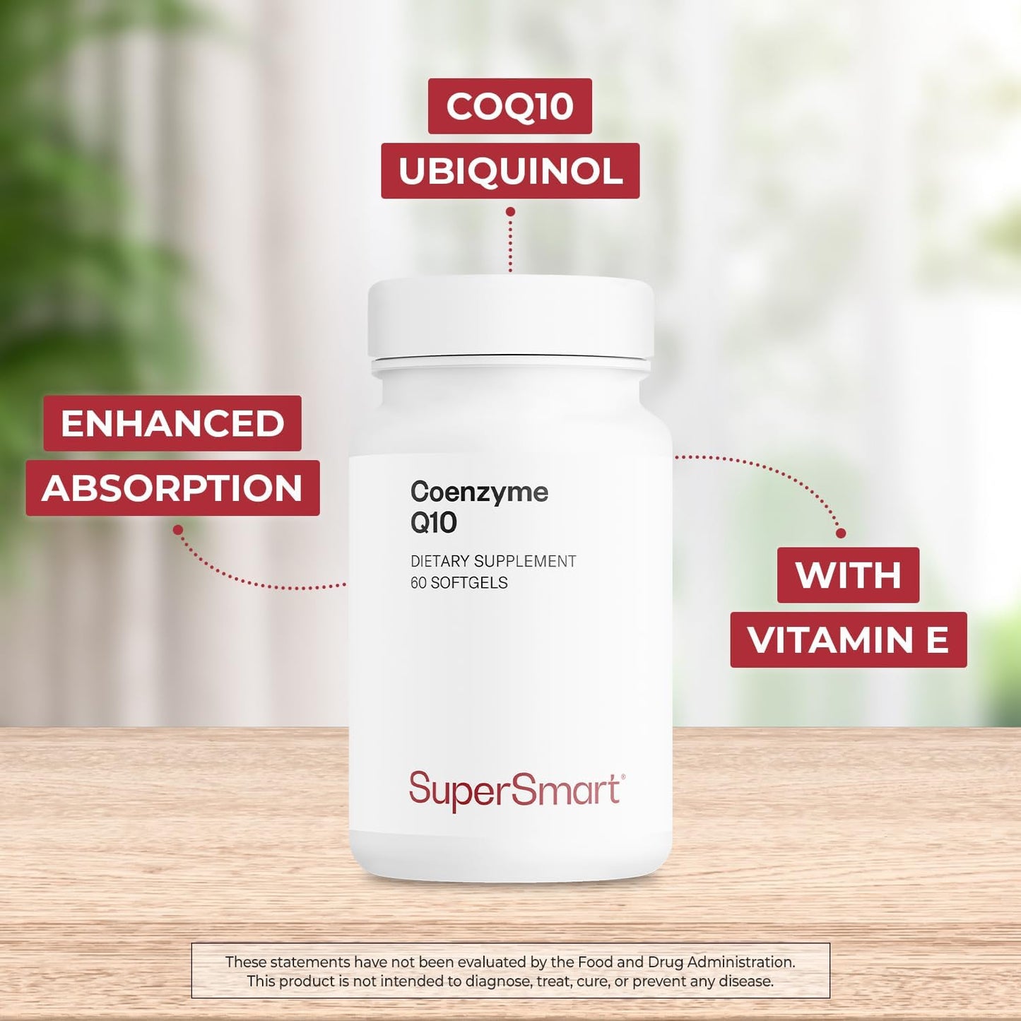 Supersmart Ubiquinol CoQ10 Supplement 90mg Daily with Tocopherols & Vitamin E - Non-GMO, Gluten Free - 60 Softgels