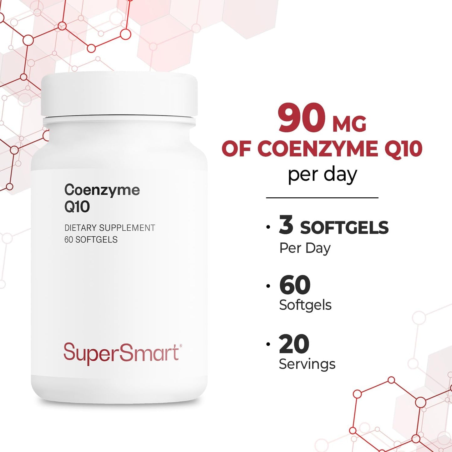 Supersmart Ubiquinol CoQ10 Supplement 90mg Daily with Tocopherols & Vitamin E - Non-GMO, Gluten Free - 60 Softgels