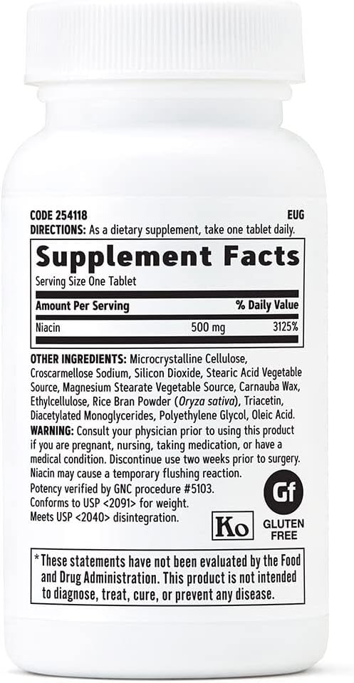 Support Blood Vessel Health with GNC Niacin 500mg - 100 Tablets