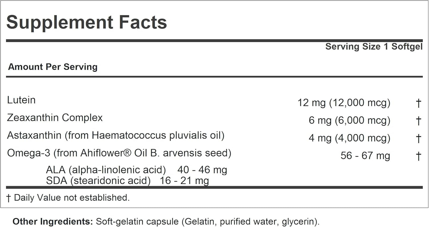 Support Eye & Brain Health: Maximum L+Z with Astaxanthin Softgels - 12mg Lutein, 6mg Zeaxanthin, 4mg Astaxanthin for Healthy Vision