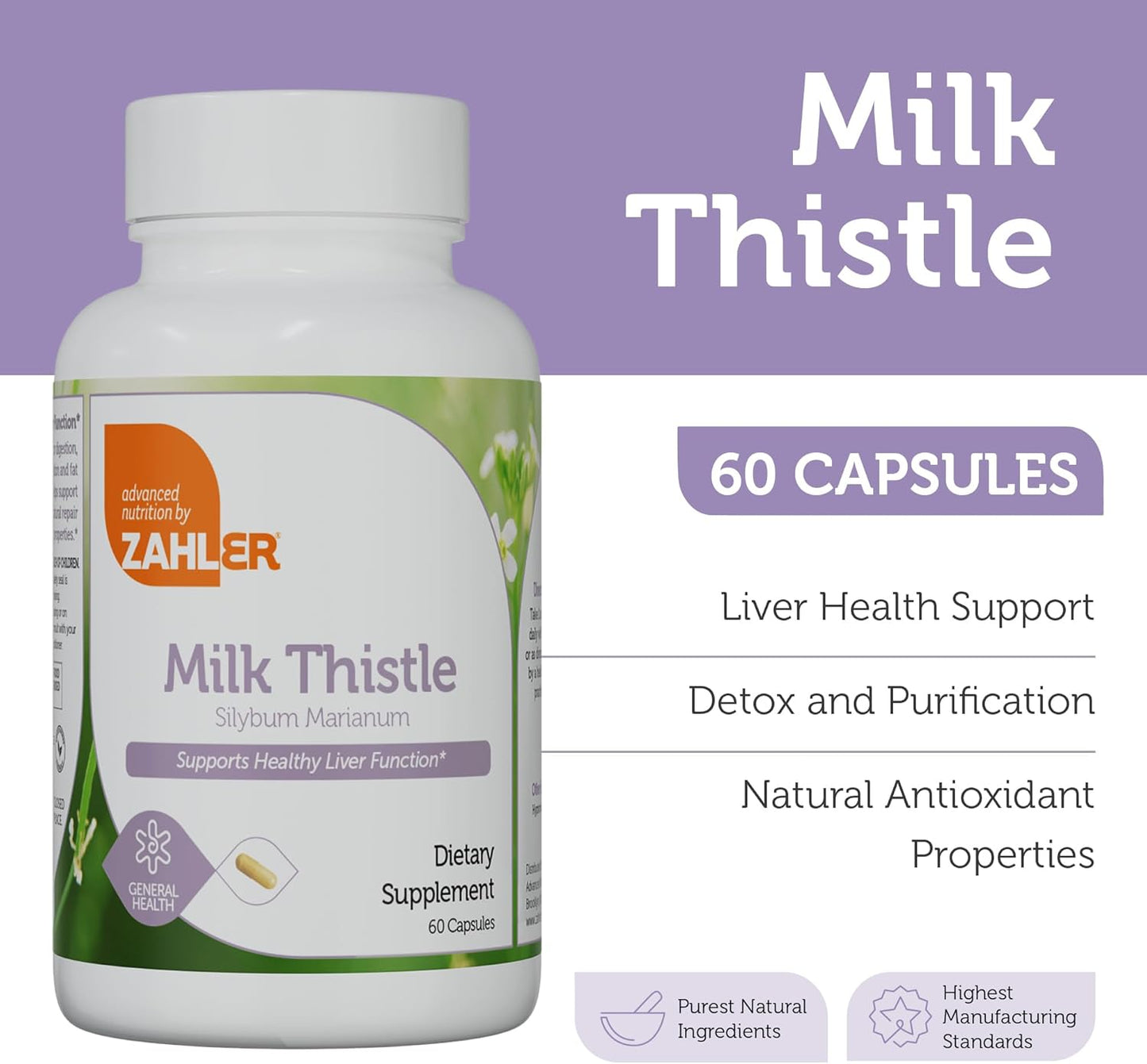 Support Healthy Liver Function with Zahler Milk Thistle Supplement - 100 Capsules