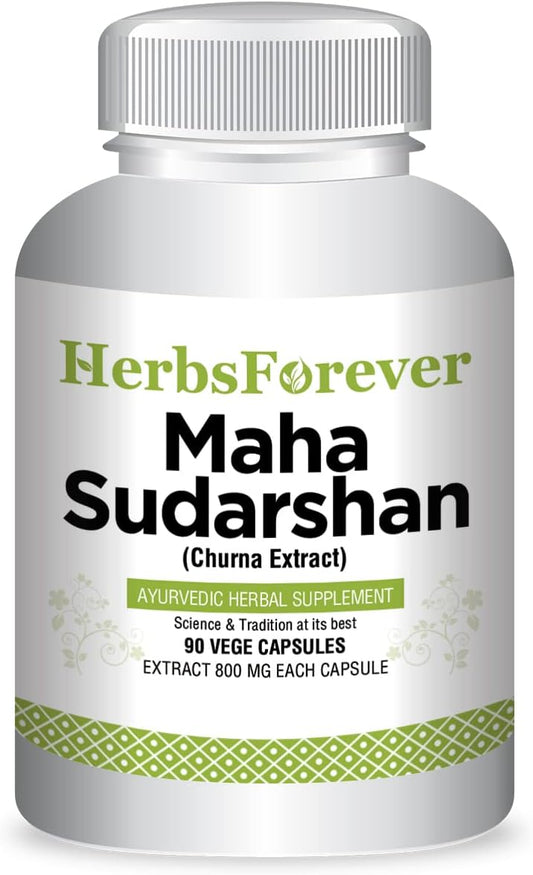 Support your immune system with Herbsforever Mahasudarshan Capsules - Traditional Ayurvedic Formula - 90 Vege Capsules, 800mg each.