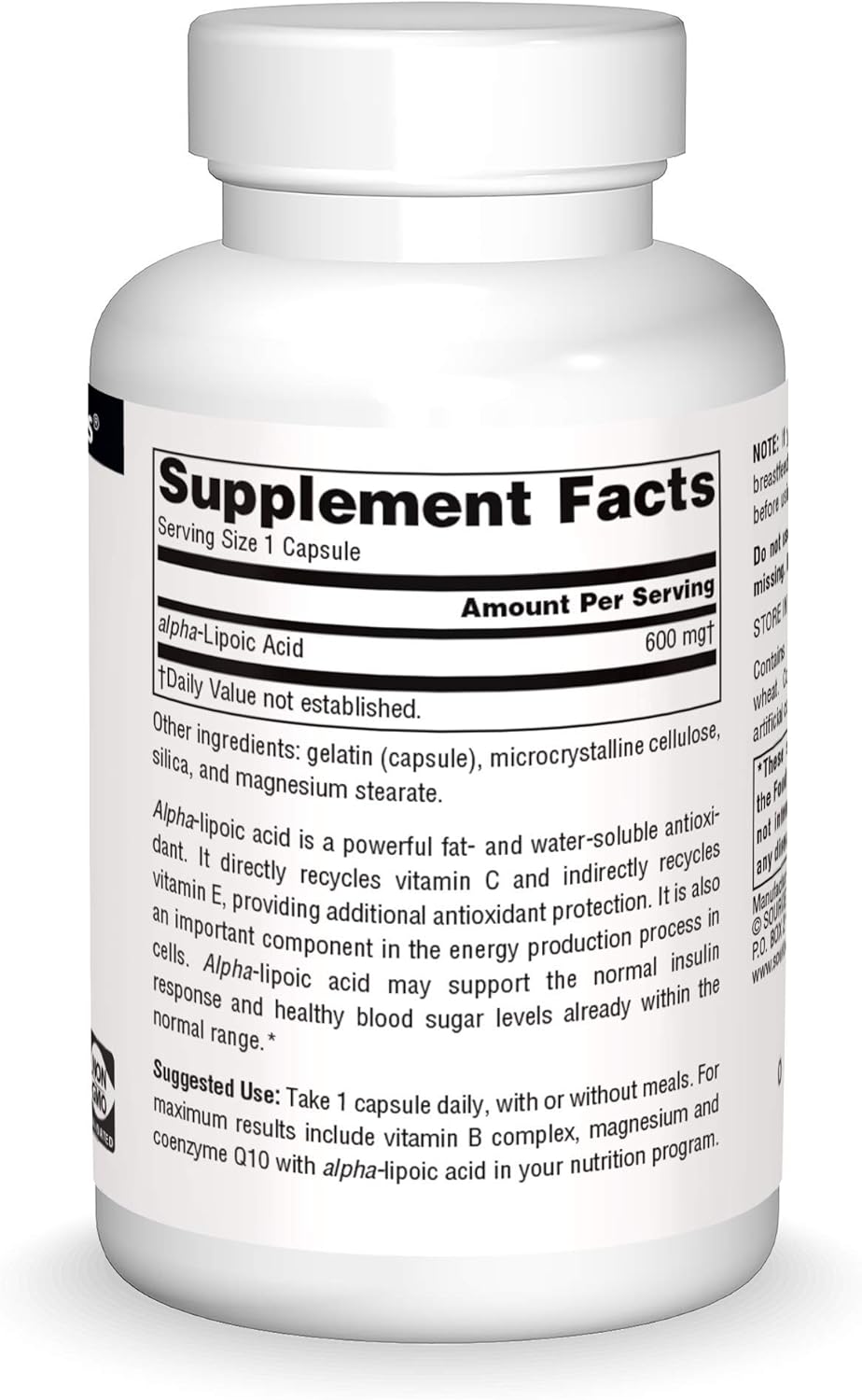 Supports Healthy Sugar Metabolism & Liver Function - Source Naturals Alpha Lipoic Acid 600mg, 30 Capsules