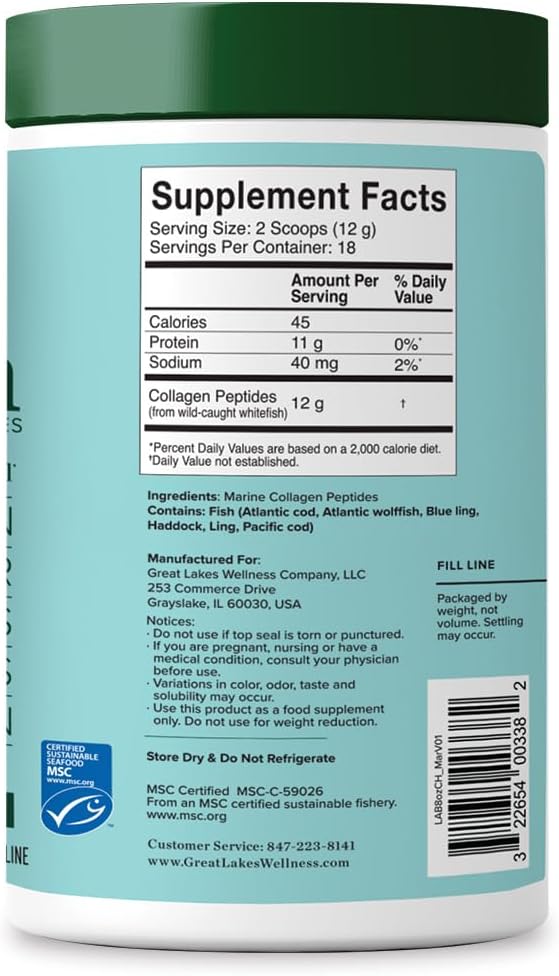 Sustainable Marine Collagen Peptides Powder for Skin, Hair, Nails, Joints & Digestion - Unflavored - Quick Dissolve Hydrolyzed - 8 oz - BoostGo Australia