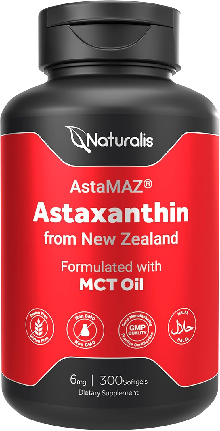 Sustainably Grown Naturalis New Zealand Astaxanthin Softgels - Non-GMO, Soy & Gluten Free - 300 Mini Softgels