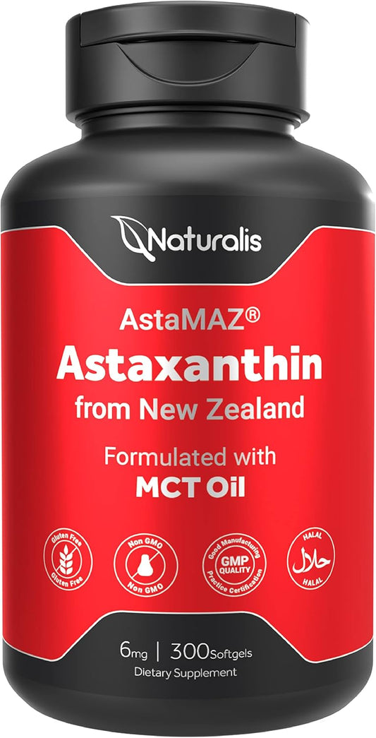 Sustainably Grown Naturalis New Zealand Astaxanthin Softgels - Non-GMO, Soy & Gluten Free - 300 Mini Softgels