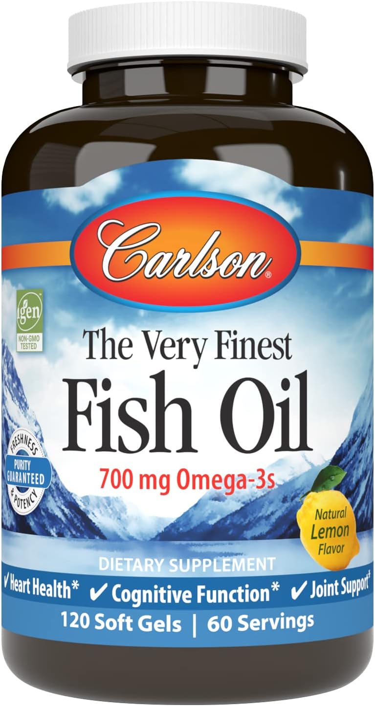 Sustainably Sourced Norwegian Fish Oil Supplement with 700mg Omega-3s - Lemon Flavored Softgels, 120 Count